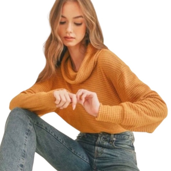 Free People Juicy Cowl Neck Oversized Waffle Sweater In Canyon Moon. NWT! Sz S - Picture 3 of 8